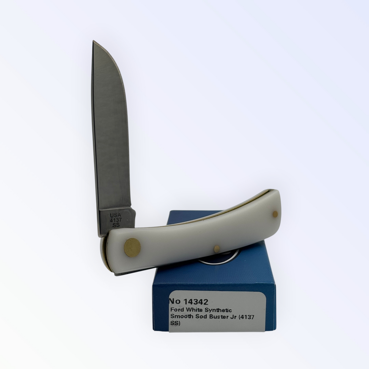 Case XX Ford Sod Buster Jr White The Universal Car (14342) — pocket-knife studio shot on retail box
