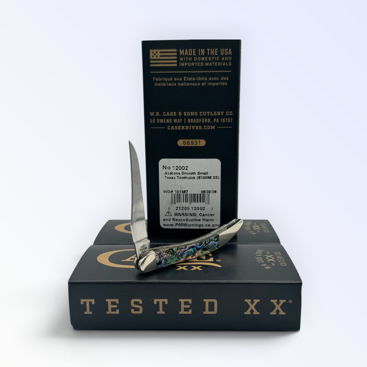 Case XX Genuine Abalone Tiny Toothpick (12002) — pocket-knife studio shot on retail box