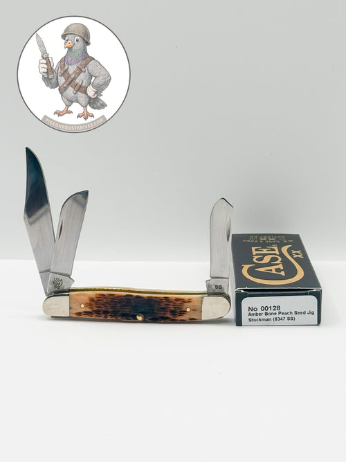 Case XX 00128 Amber Bone Peach Seed Jig Medium Stockman — photo 4