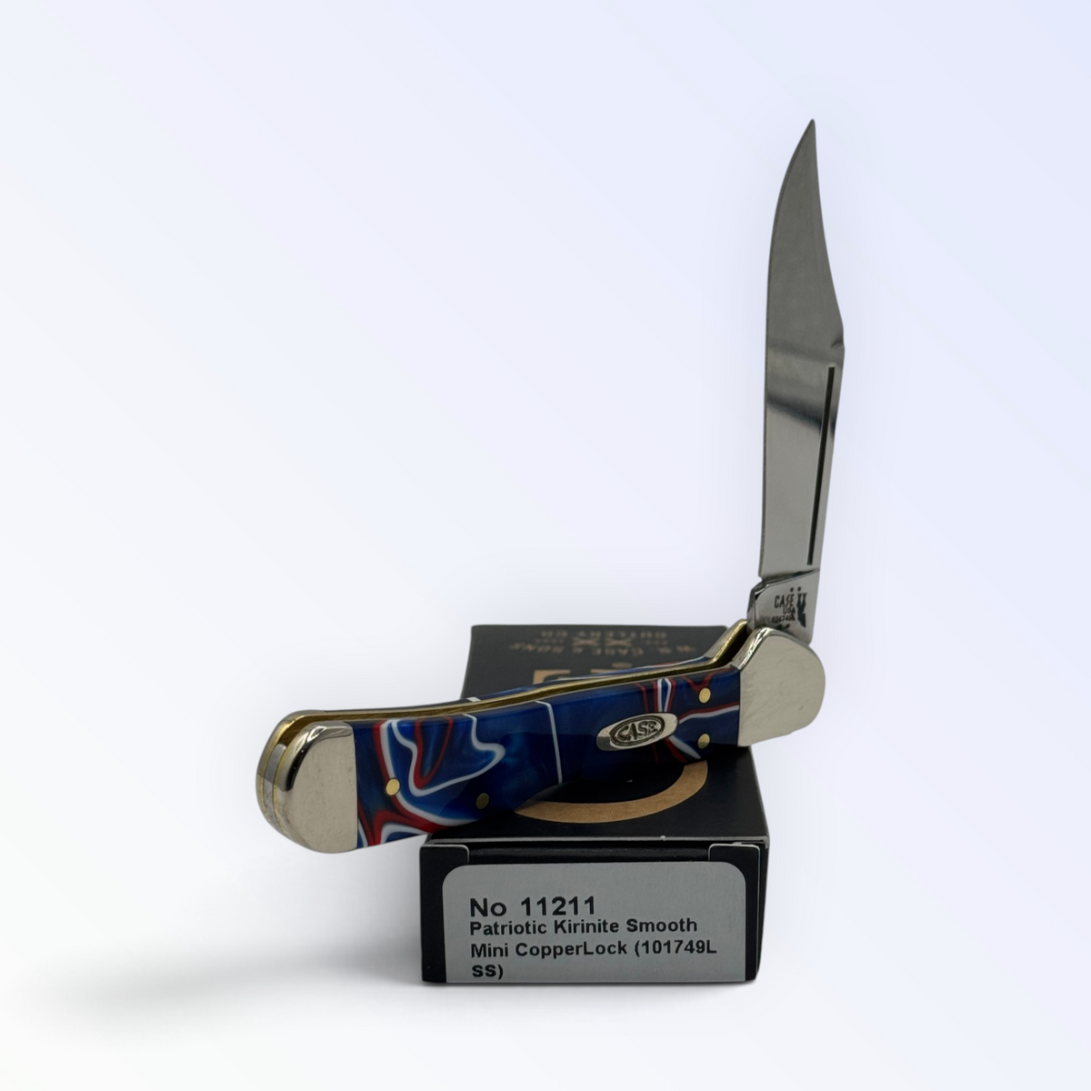 Mini CopperLock by Case XX in Patriot Kirinite (11211), three-quarter open shot showing handle and blades
