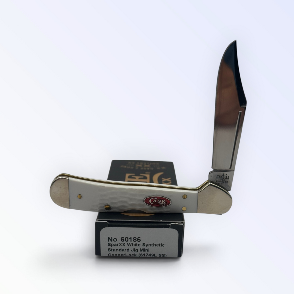Case XX 60185 Mini Copperlock, SparXX White Synthetic handles — open on box with end label visible