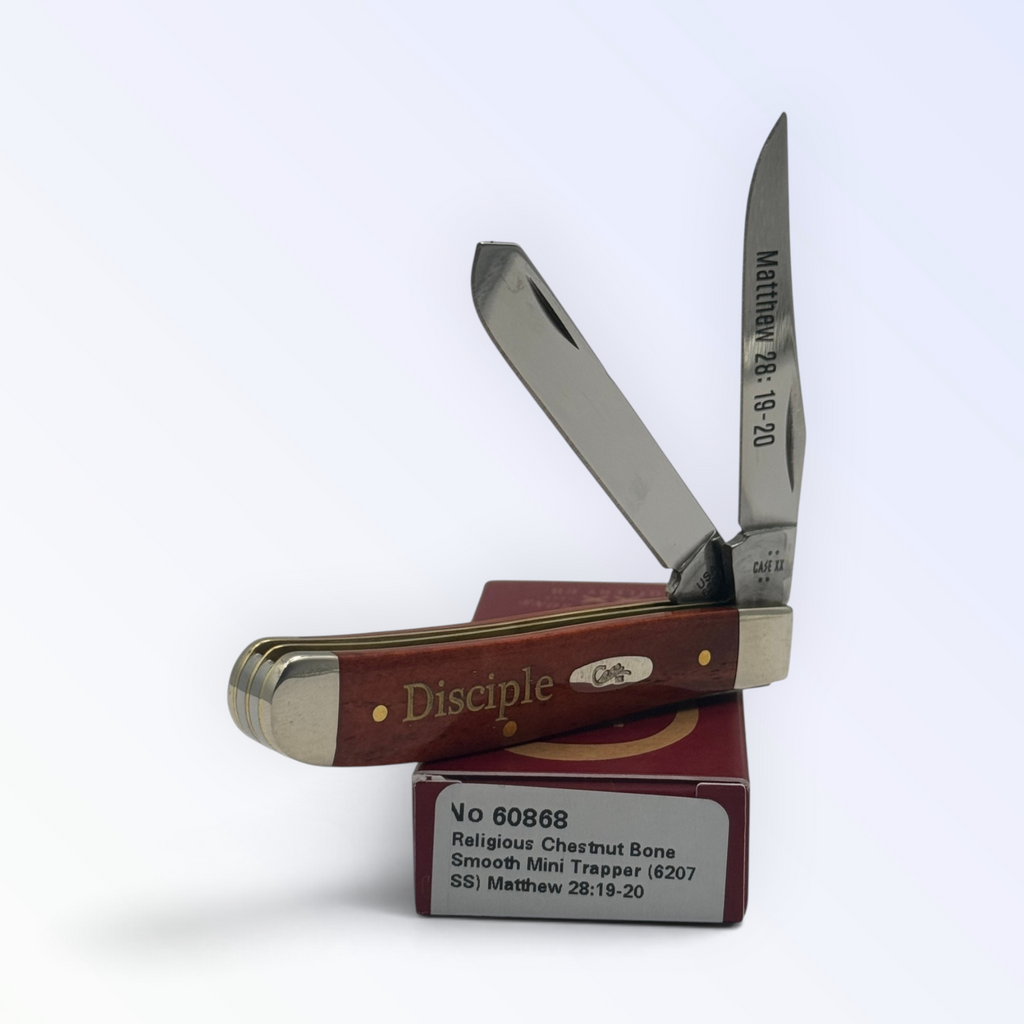 Case XX 60868 – Religious Chestnut Bone Smooth Mini Trapper (Matthew 28:19-20) — photo 2