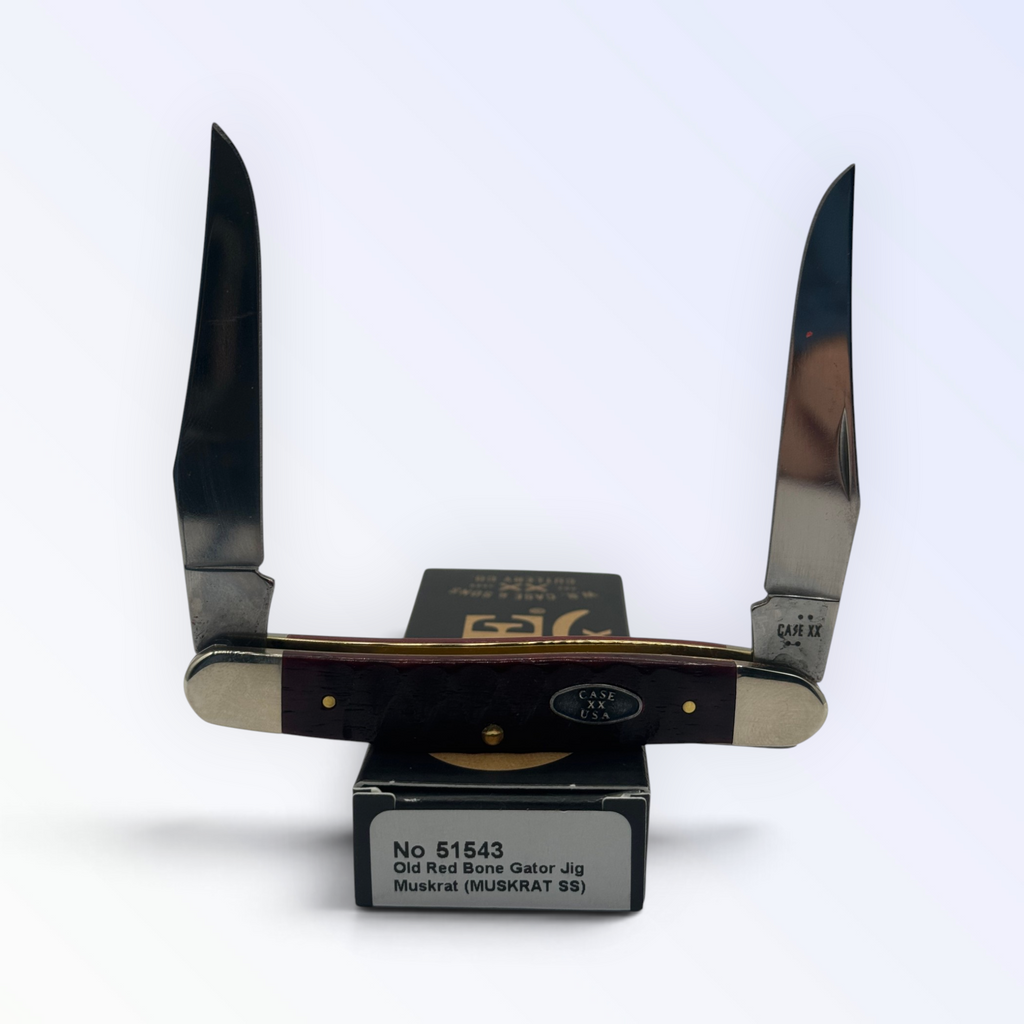 Muskrat from Case XX in Red Bone Gator Jig, SKU 51543 — three-quarter view on Case packaging