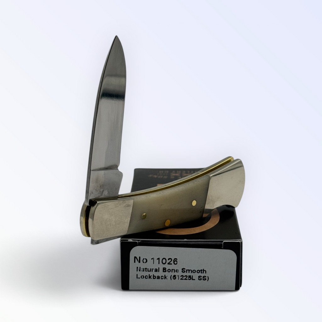Pigeon Roost Knives Case XX 11026 lockback pocket knife with smooth natural bone handle and stainless steel blade.