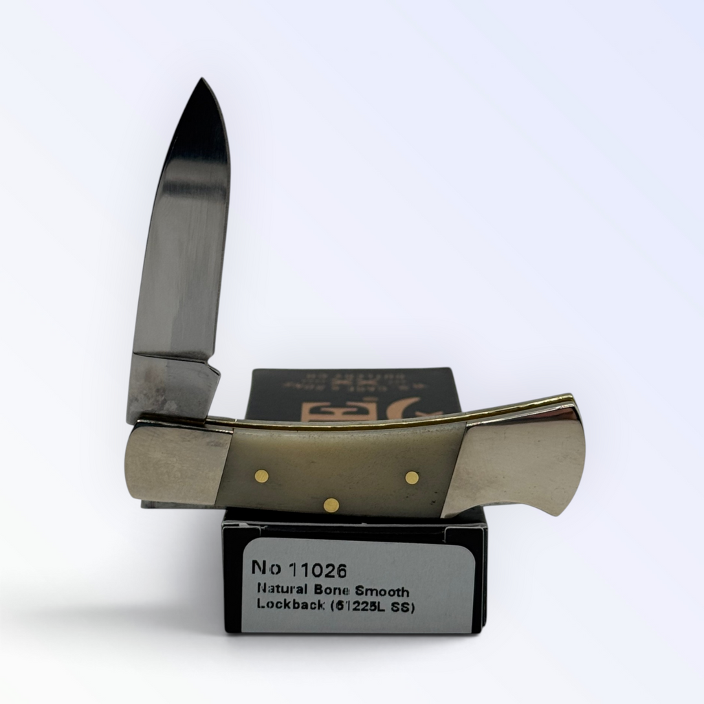 Pigeon Roost Knives Case XX lockback pocket knife with smooth natural bone handle and stainless steel drop-point blade
