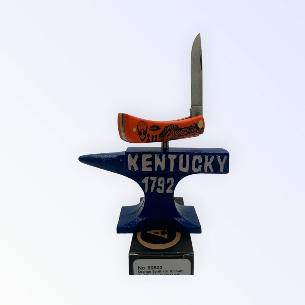 Pigeon Roost Knives Case XX Sod Buster Jr pocket knife with smooth orange synthetic handle and alien graphic art