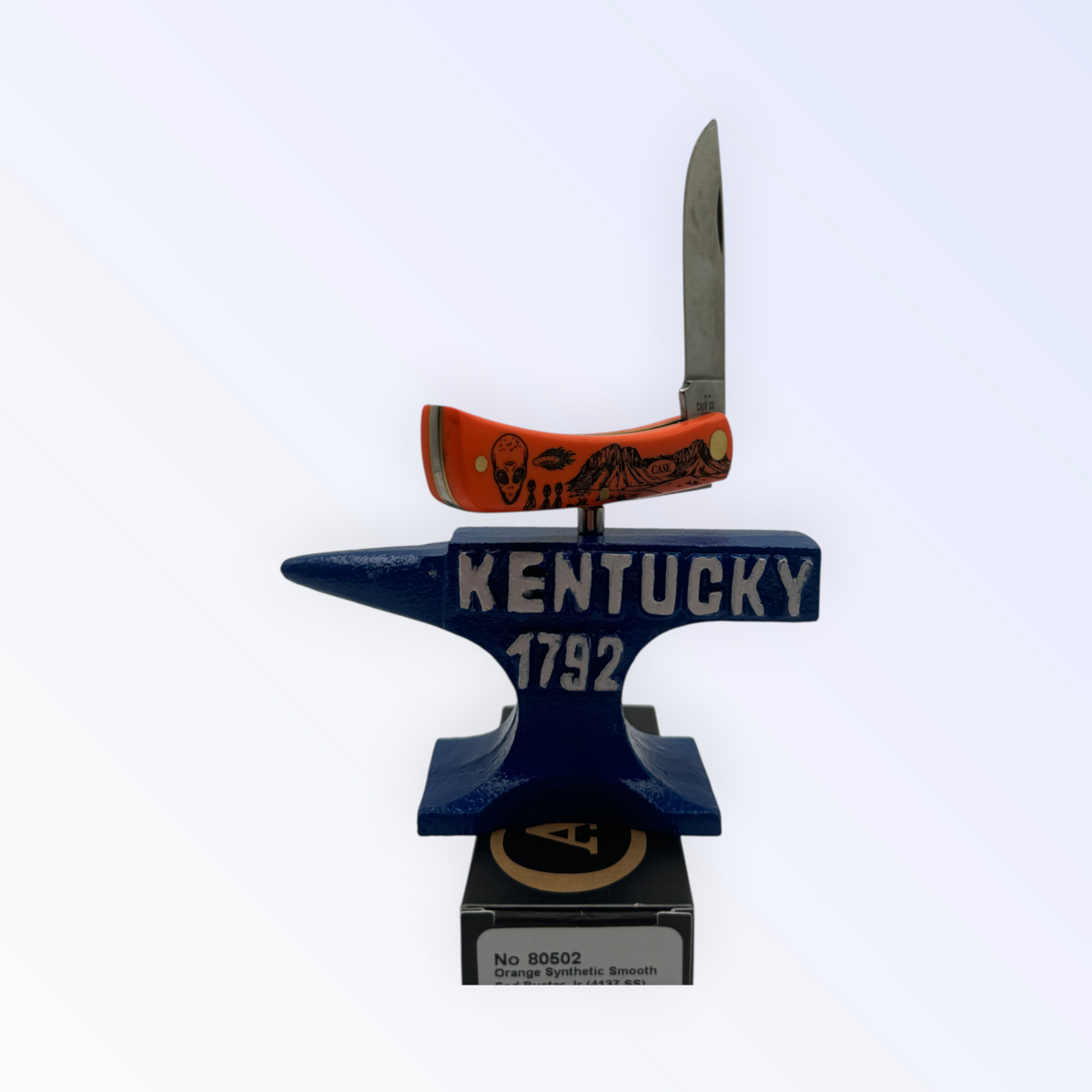 Pigeon Roost Knives Case XX Sod Buster Jr pocket knife with smooth orange synthetic handle and alien graphic art