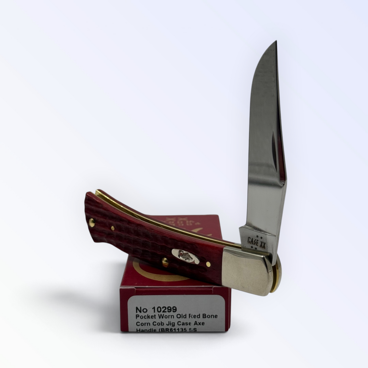 Pigeon Roost Knives Case XX Axe Handle pocket knife with red bone corn cob jig handle and stainless steel clip blade