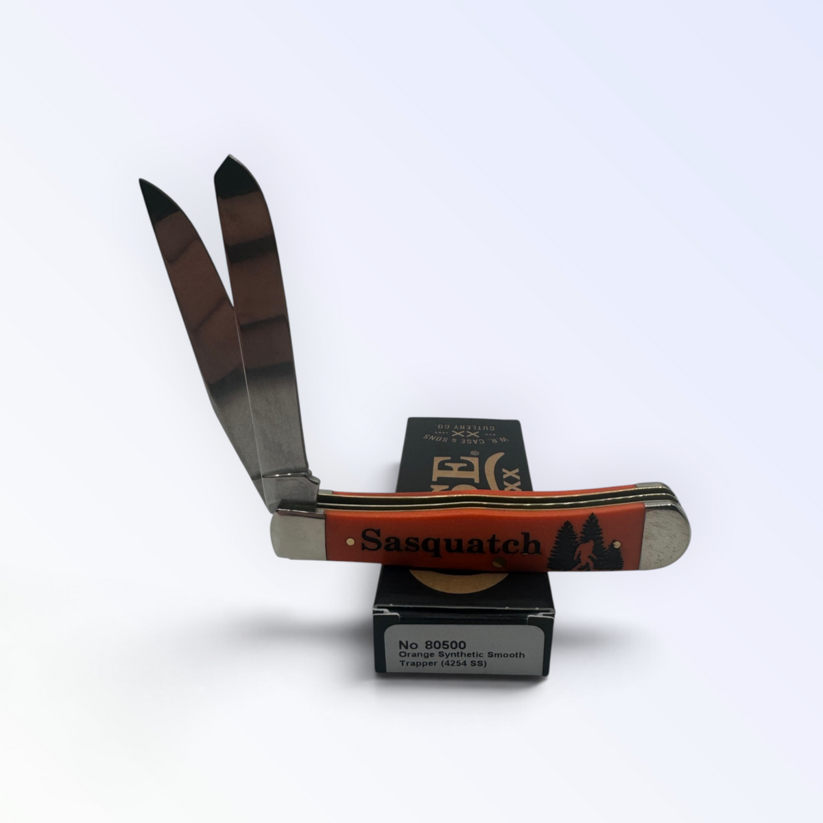 Pigeon Roost Knives Case XX Sasquatch Trapper pocket knife with smooth orange synthetic handle and dual steel blades
