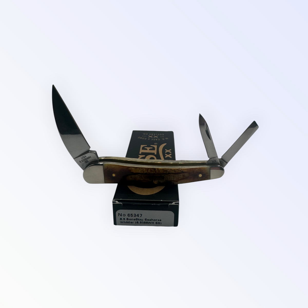 Pigeon Roost Knives Case XX 65347 Seahorse Whittler pocket knife with 6.5 BoneStag handle and three stainless blades
