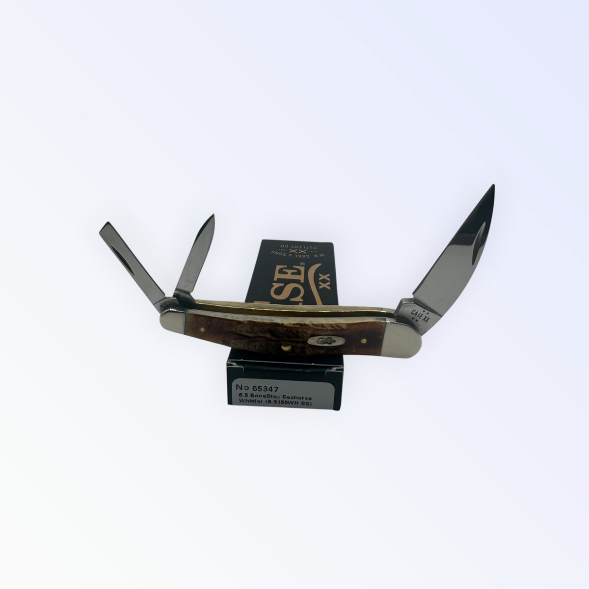 Pigeon Roost Knives Case XX 65347 Seahorse Whittler pocket knife with 6.5 BoneStag handle and three stainless blades.