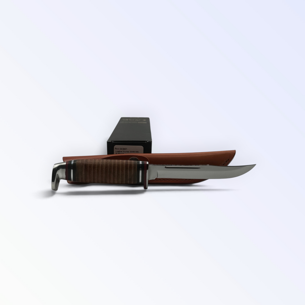 Pigeon Roost Knives Case XX Slim Fixed Blade Hunter with polished stacked leather handle and leather belt sheath