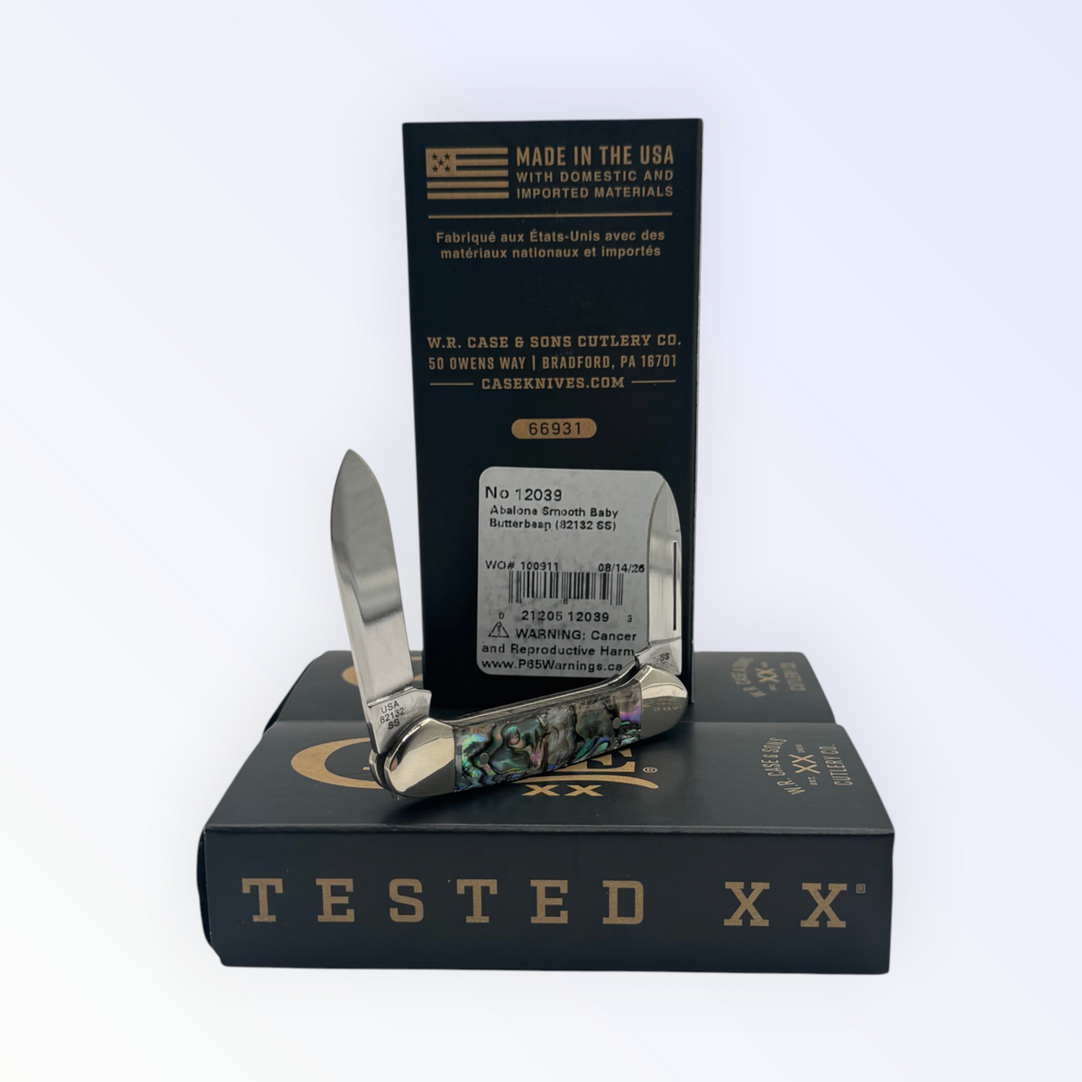 Case XX Smooth Abalone Butterbean (12039) — pocket-knife studio shot on retail box