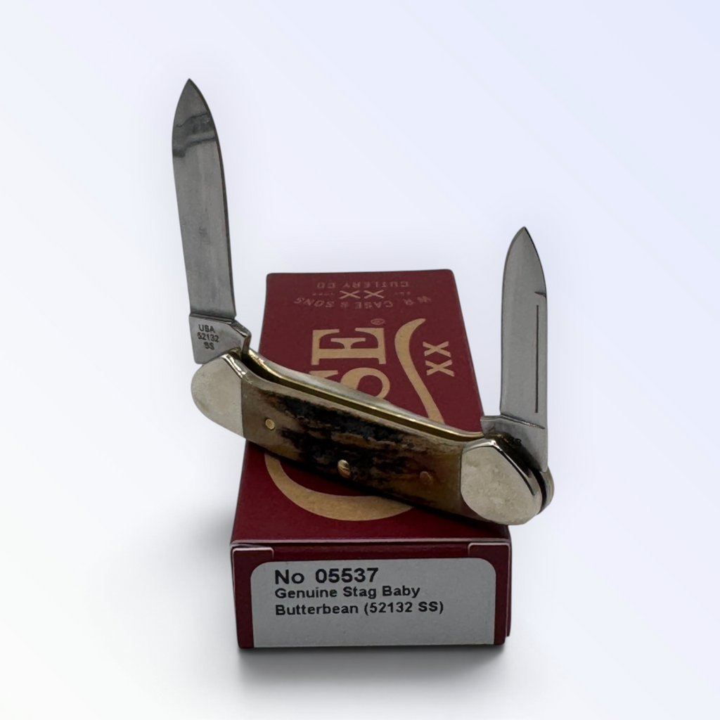 Pigeon Roost Knives Case XX Baby Butterbean pocket knife with genuine deer stag handle and two open stainless blades