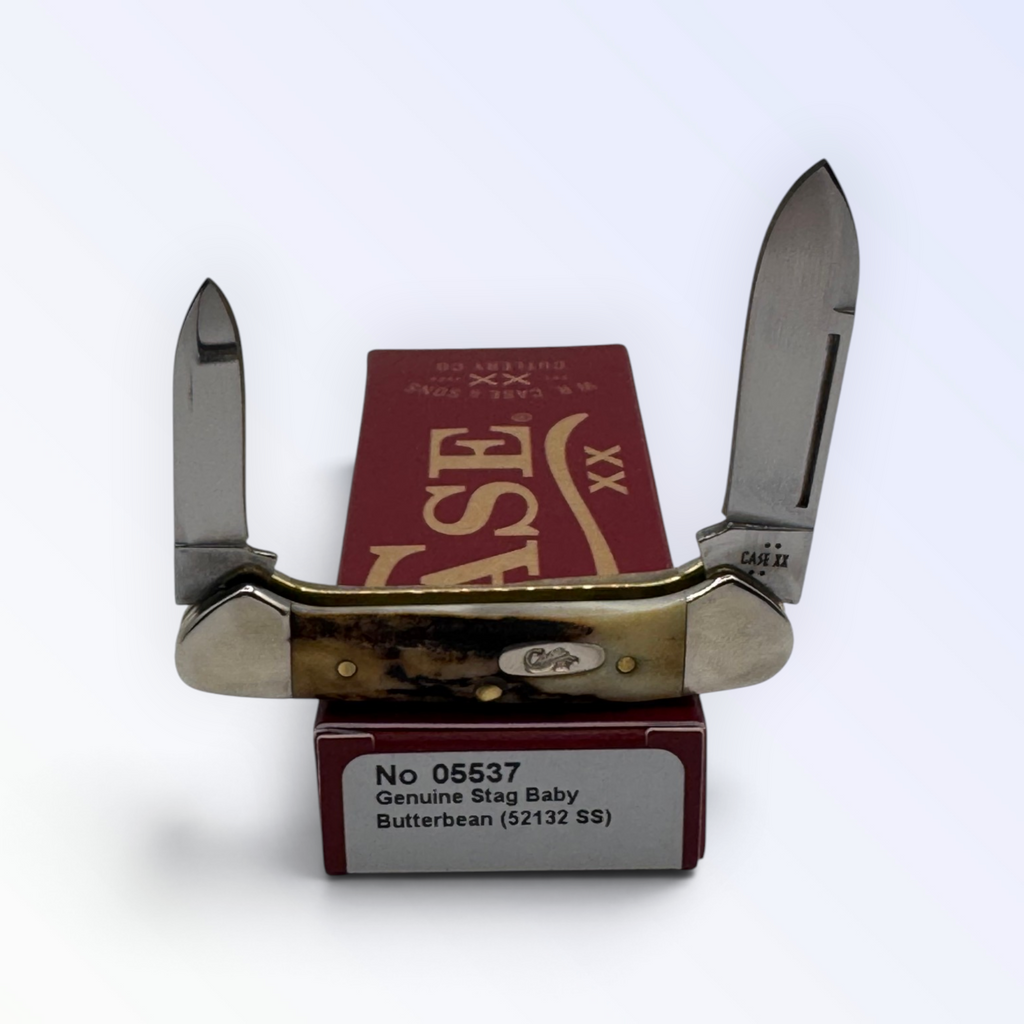 Pigeon Roost Knives Case XX Baby Butterbean pocket knife with genuine deer stag handle and two stainless steel blades 05537.