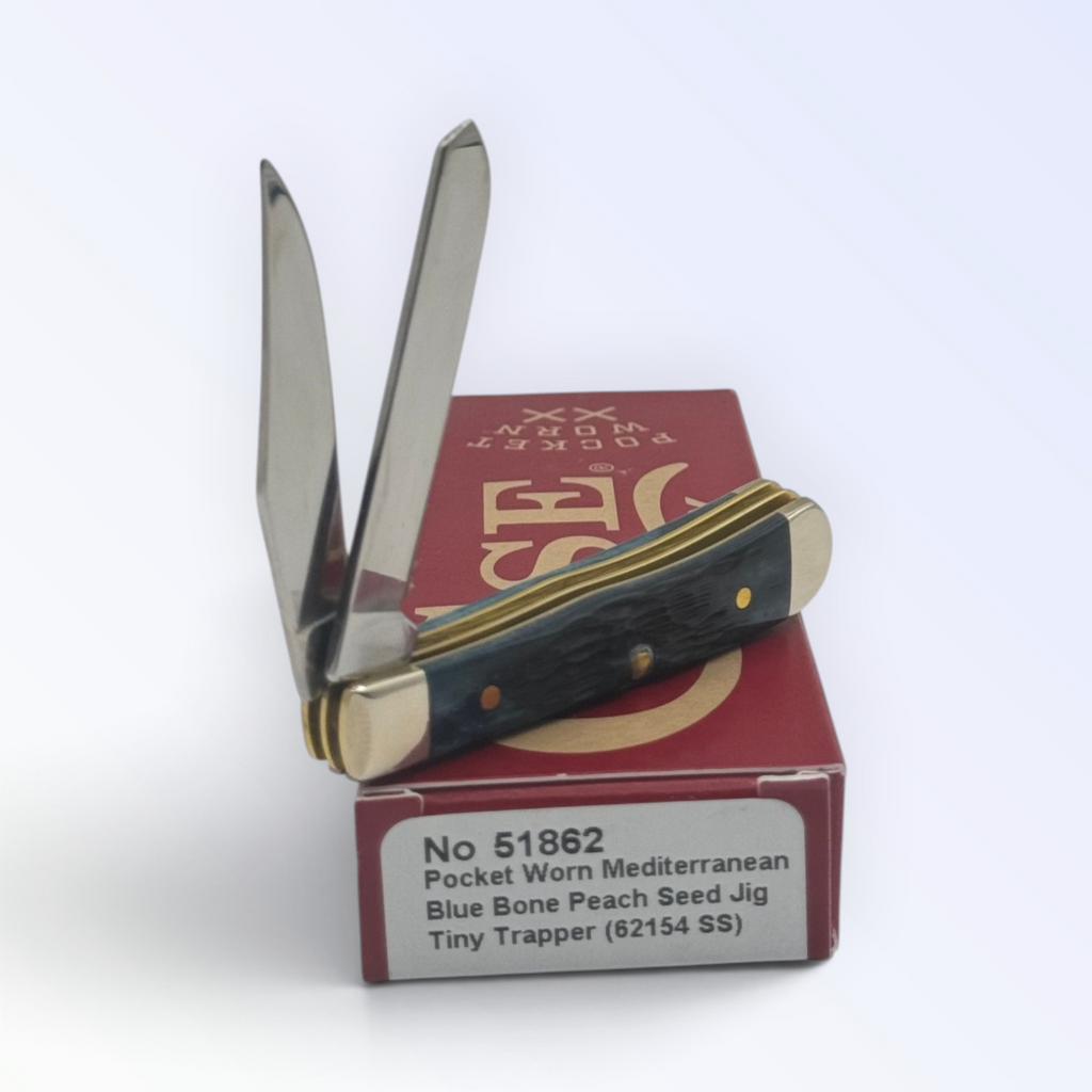 Case XX Tiny Trapper Pocket Worn Mediterranean Blue Bone (51862) — pocket-knife studio shot on retail box
