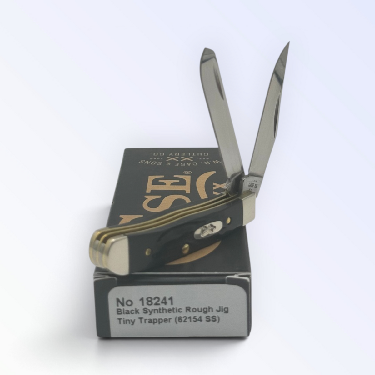 Case XX Tiny Trapper Rough Black Synthetic, SKU 18241 — closed profile on the Case XX box