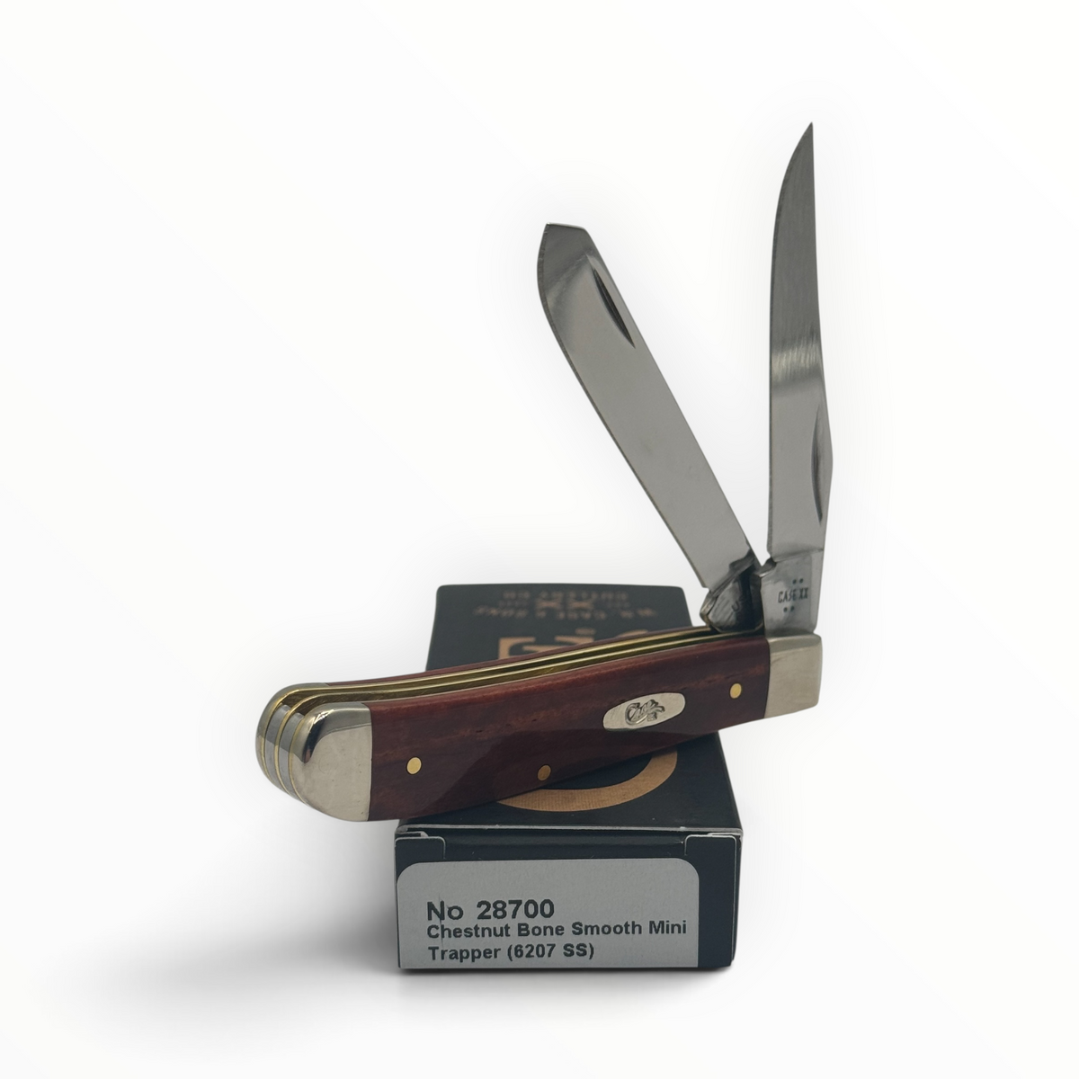 Pigeon Roost Knives Case XX Mini Trapper with smooth chestnut bone handle and dual stainless steel blades