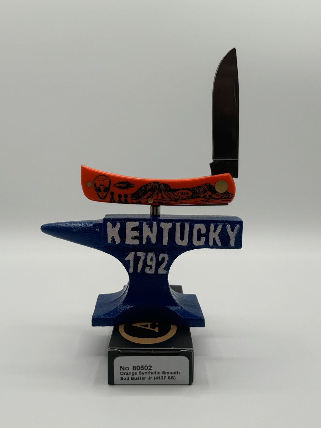 Pigeon Roost Knives Case XX Sod Buster Jr pocket knife with smooth orange synthetic handle and Aliens graphic artwork