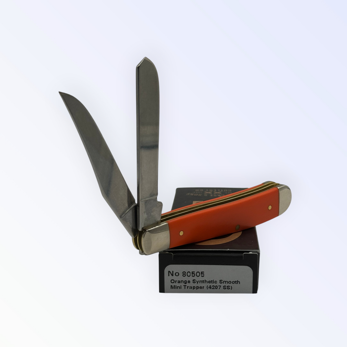 Pigeon Roost Knives Case XX Mini Trapper with smooth orange synthetic handle and dual stainless steel blades