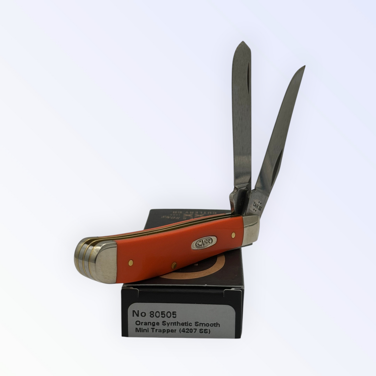Pigeon Roost Knives Case XX Mini Trapper pocket knife with smooth orange synthetic handle and two stainless blades