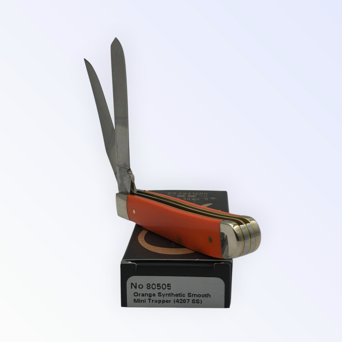 Pigeon Roost Knives Case XX Mini Trapper pocket knife with smooth orange synthetic handle and two stainless steel blades