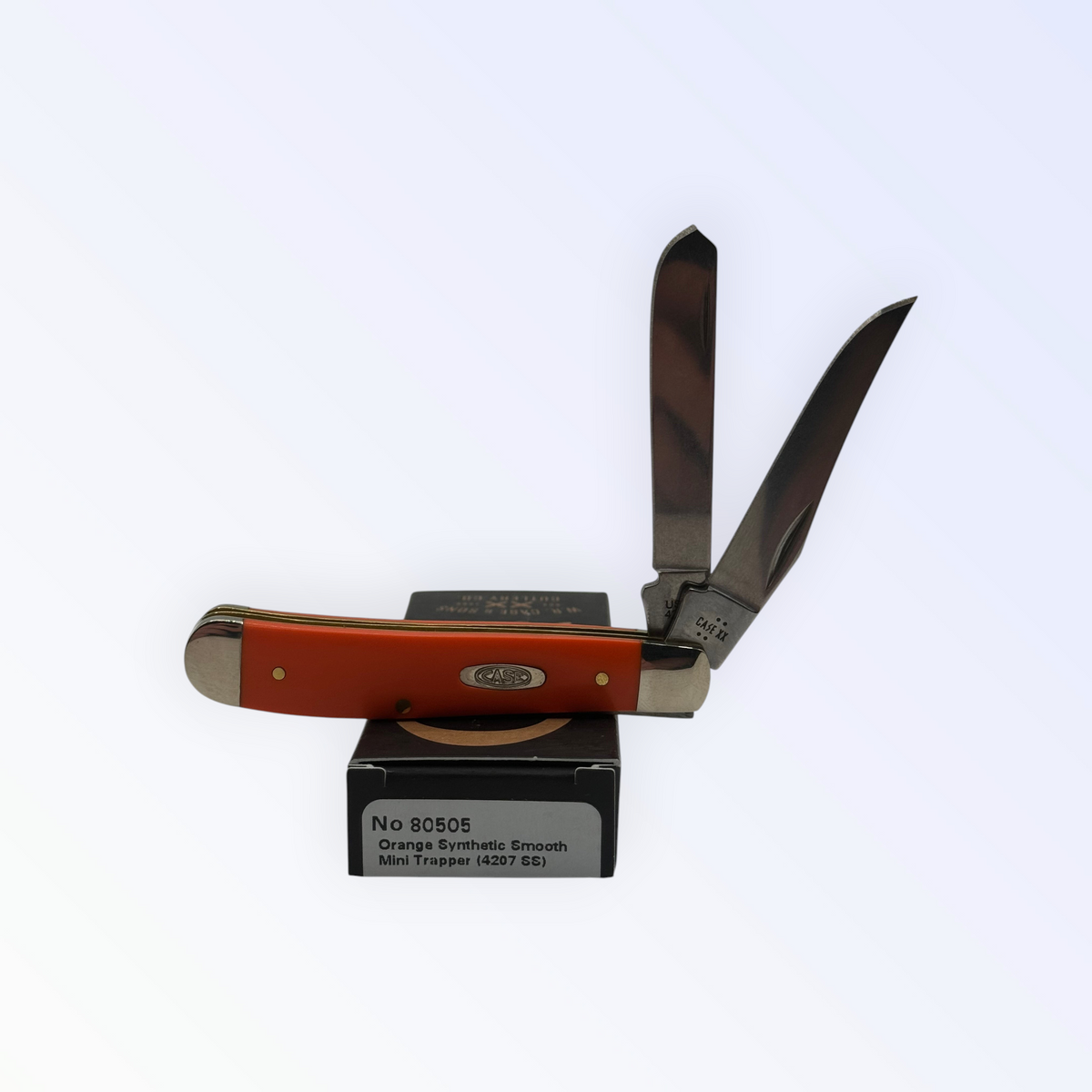 Pigeon Roost Knives Case XX Mini Trapper with smooth orange synthetic handle and two stainless steel blades