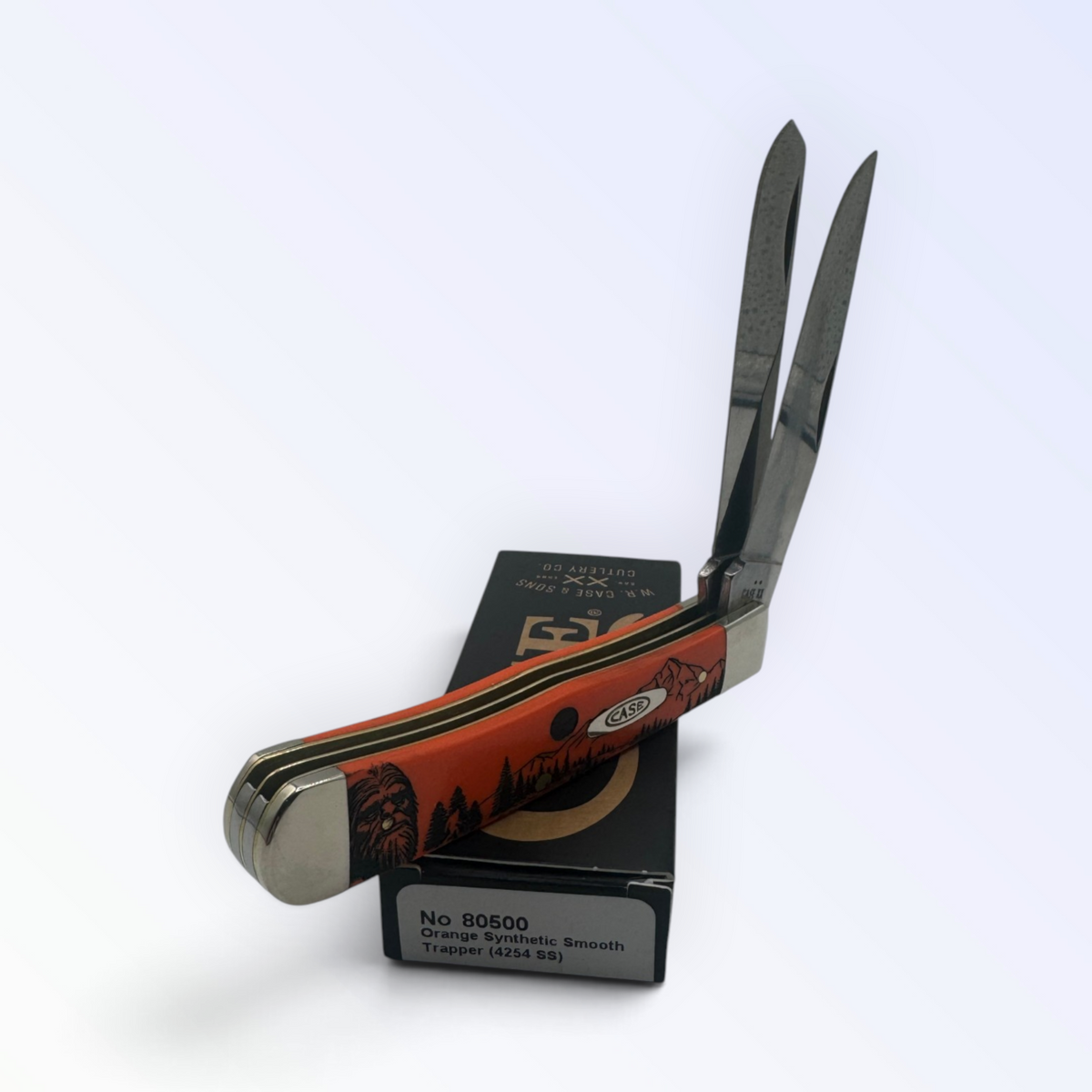Pigeon Roost Knives Case XX Sasquatch Trapper pocket knife with orange synthetic handle and dual stainless steel blades