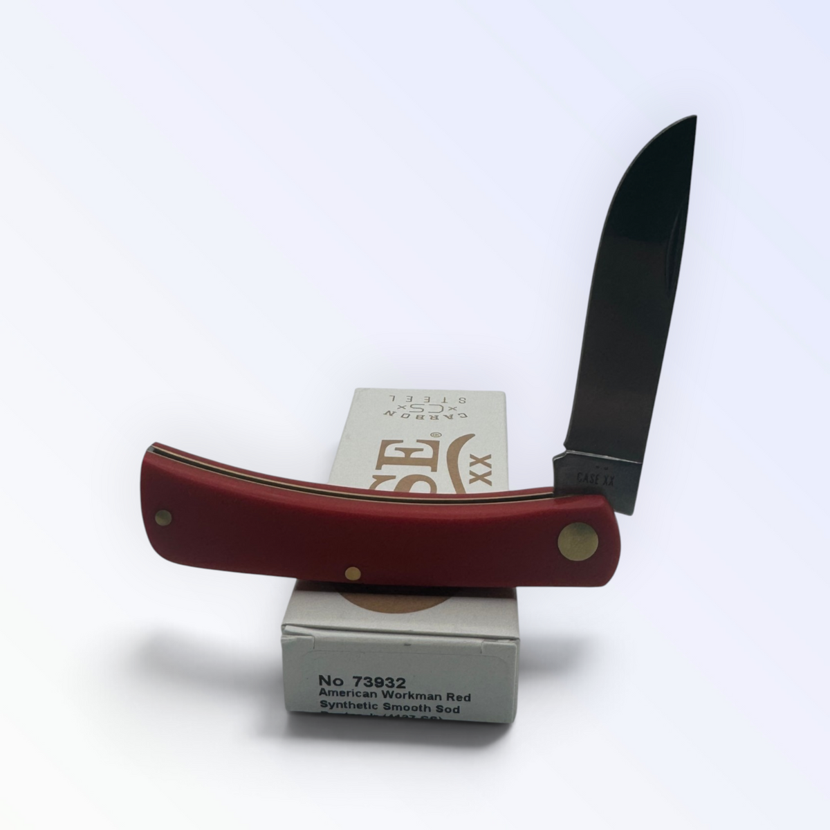Pigeon Roost Knives Case XX American Workman Sod Buster Jr pocket knife with a red synthetic handle and skinner blade