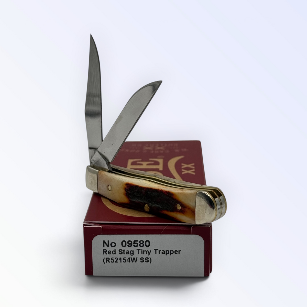 Pigeon Roost Knives Case XX Tiny Trapper pocket knife with red stag handles and two open stainless steel blades