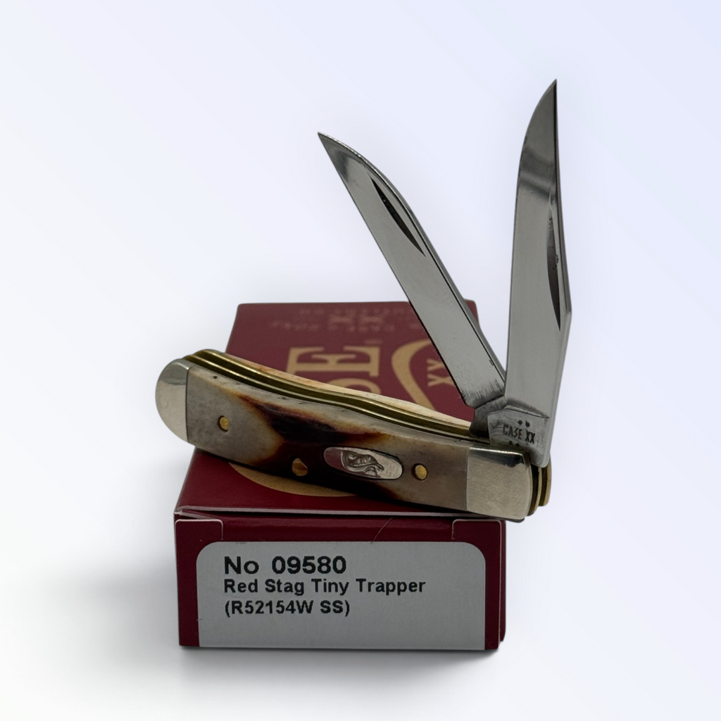 Pigeon Roost Knives Case XX Tiny Trapper pocket knife with genuine red stag handle and dual stainless steel blades
