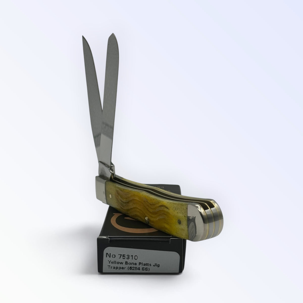Pigeon Roost Knives Case XX Trapper pocket knife with yellow Platts jigged bone handle and two stainless steel blades