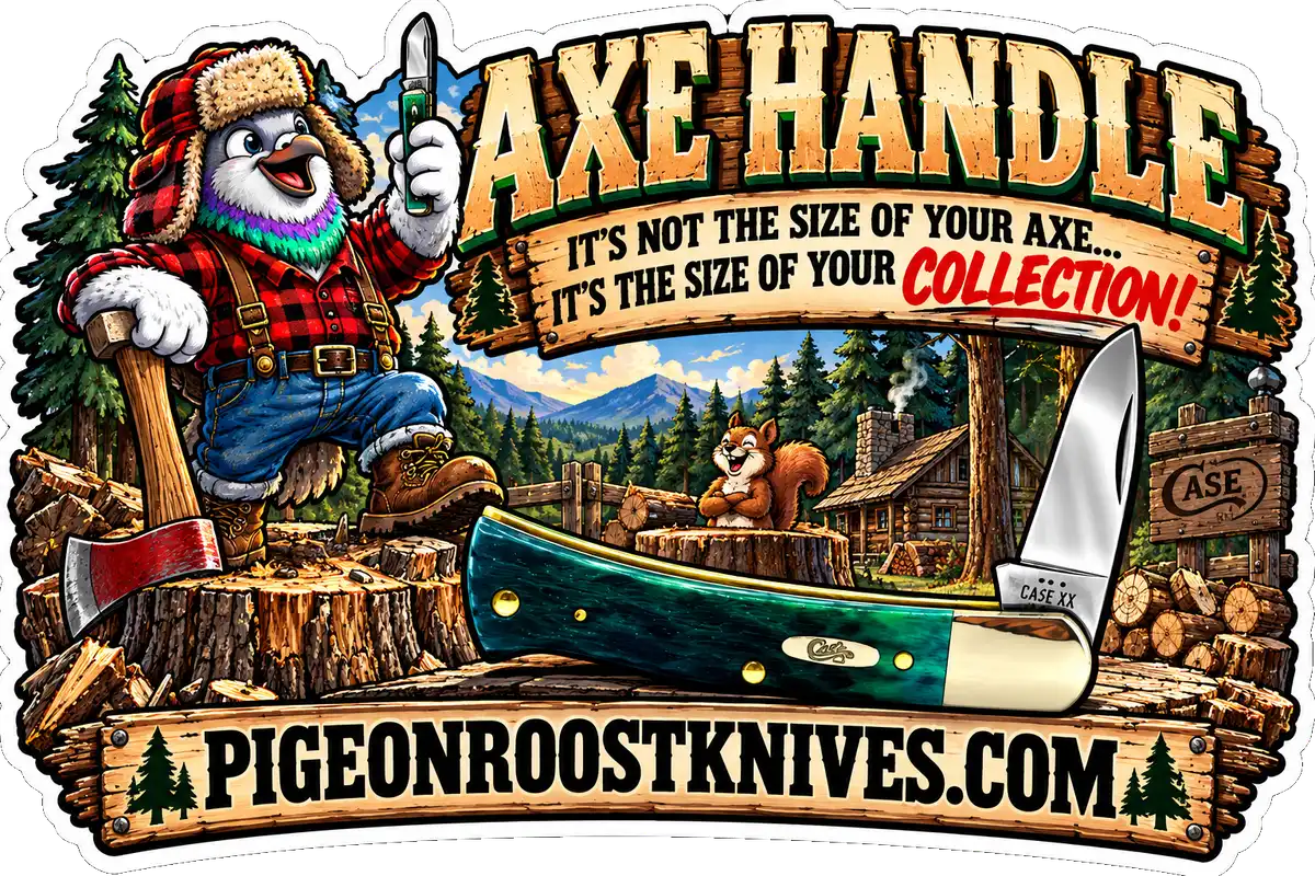 Case XX Axe Handle pocket knife – Pigeon Roost Knives pigeon mascot