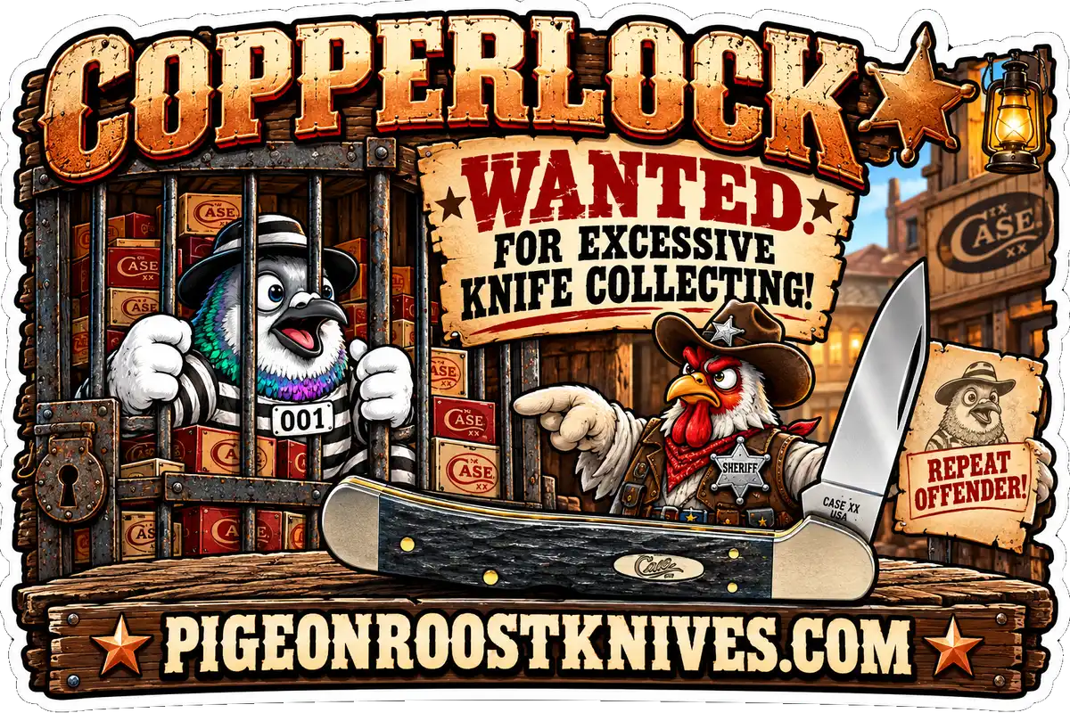 Case XX Copperlock pocket knife – Pigeon Roost Knives pigeon mascot