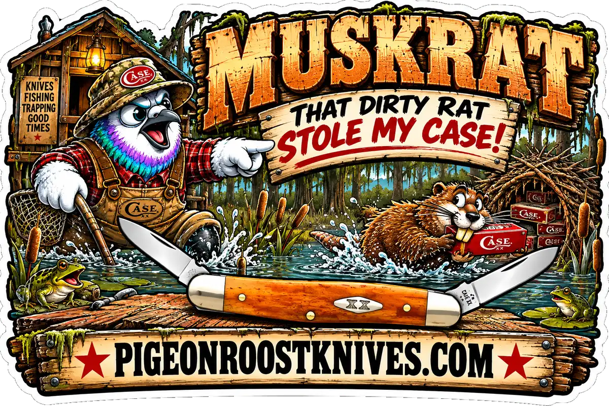Case XX Muskrat pocket knife – Pigeon Roost Knives pigeon mascot